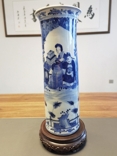 古玩陶瓷35厘米超細路青花人物故事紋箭筒拍賣，當前價格9800元