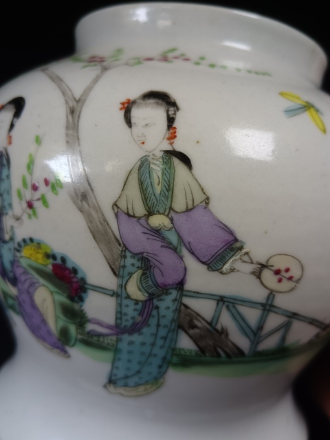 古玩陶瓷民國時(shí)期粉彩桃花美女人物仕女圖將軍罐，高14cm拍賣，當(dāng)前價(jià)格1000元