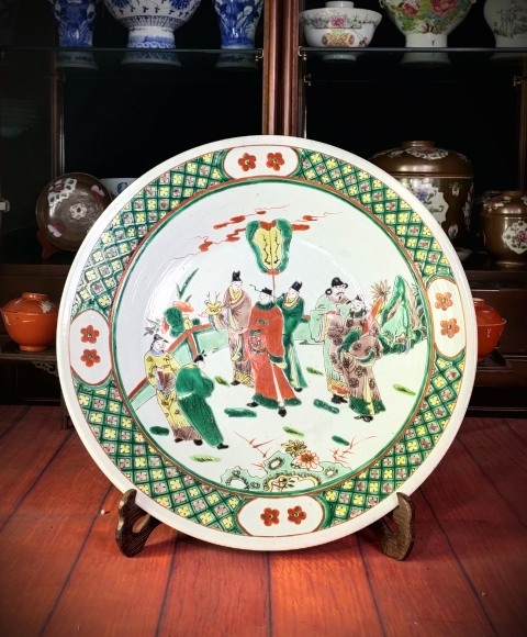 古玩陶瓷【37公分】清晚五彩【加官晉爵】圖大盤拍賣,當前價格11888元