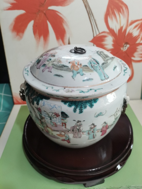古玩陶瓷清,光緒粉彩人物四系粥罐拍賣,當前價格2800元