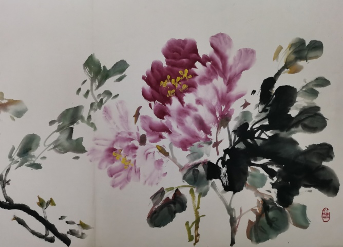古玩字畫國畫大師王小古入室弟子老中美協會員崔培魯寫意牡丹拍賣,當前價格1488元