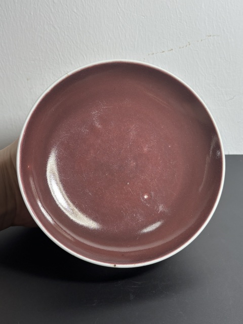 古玩陶瓷【實物鑒定】清乾隆·霽紅釉盤“本朝本款”（頂級民窯）拍賣，當前價格12800元