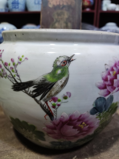 古玩陶瓷晚清花鳥紋四系粥罐拍賣,當(dāng)前價(jià)格588元