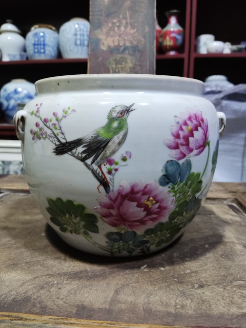 古玩陶瓷晚清花鳥紋四系粥罐拍賣,當(dāng)前價(jià)格588元