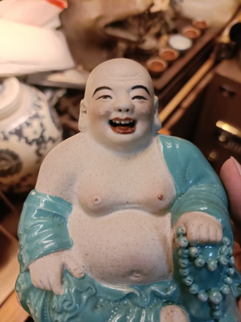 古玩陶瓷民國綠松石釉彌勒佛塑像拍賣,當前價格3888元