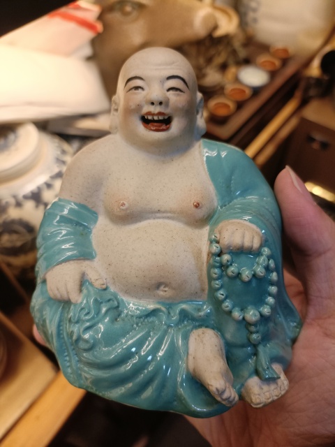 古玩陶瓷民國綠松石釉彌勒佛塑像拍賣,當前價格3888元