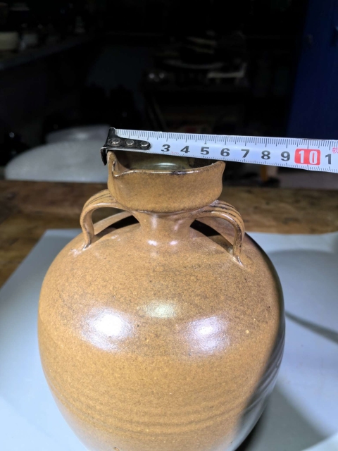 古玩陶瓷耀州窯茶葉末釉雙系花澆拍賣,當前價格13000元
