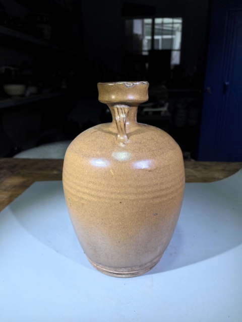 古玩陶瓷耀州窯茶葉末釉雙系花澆拍賣,當前價格13000元