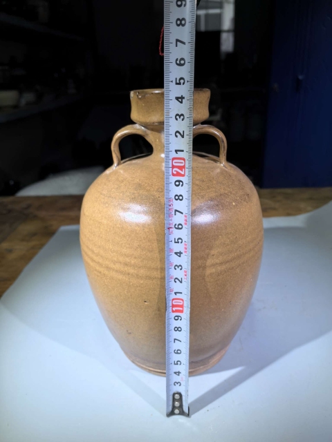 古玩陶瓷耀州窯茶葉末釉雙系花澆拍賣,當前價格13000元