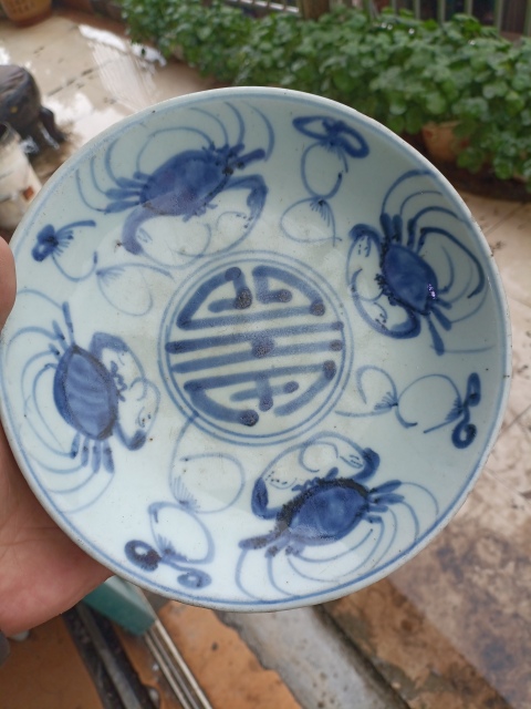 古玩陶瓷清德化窯青花螃蟹盤拍賣,當前價格888元