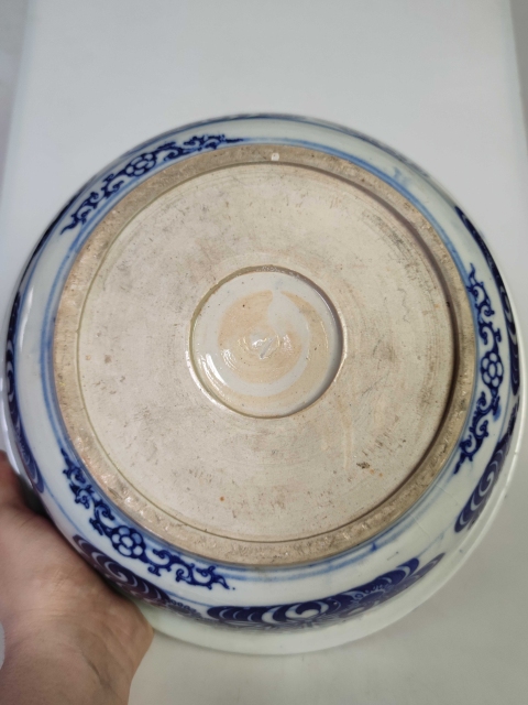 古玩陶瓷清代青花人物花鳥紋盆拍賣，當前價格300元