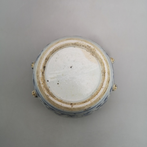 古玩陶瓷清代景德鎮(zhèn)窯口青花四系粥罐拍賣，當(dāng)前價格1980元