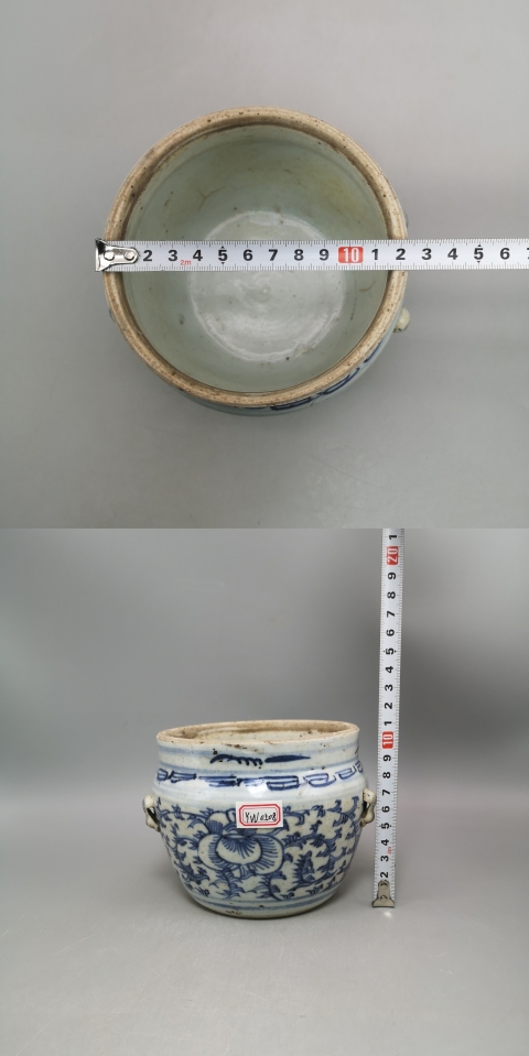 古玩陶瓷清代景德鎮(zhèn)窯口青花四系粥罐拍賣，當(dāng)前價格1980元