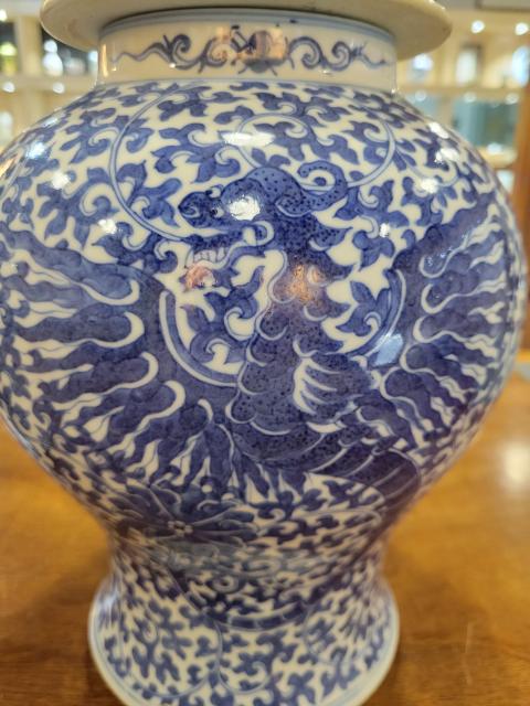 古玩陶瓷清晚期青花夔鳳紋將軍罐拍賣，當前價格30000元