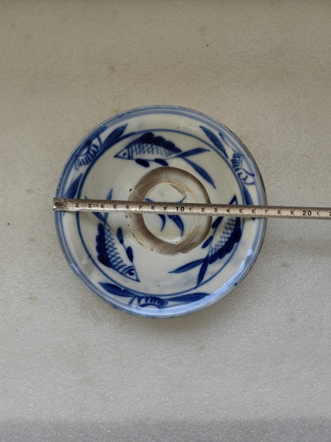 古玩陶瓷青花三魚花卉紋撇口碗拍賣,當前價格550元