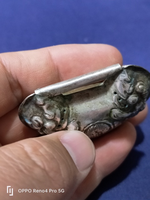 古玩銅器晚清民國雙獅獸銀鎖拍賣,當前價格550元