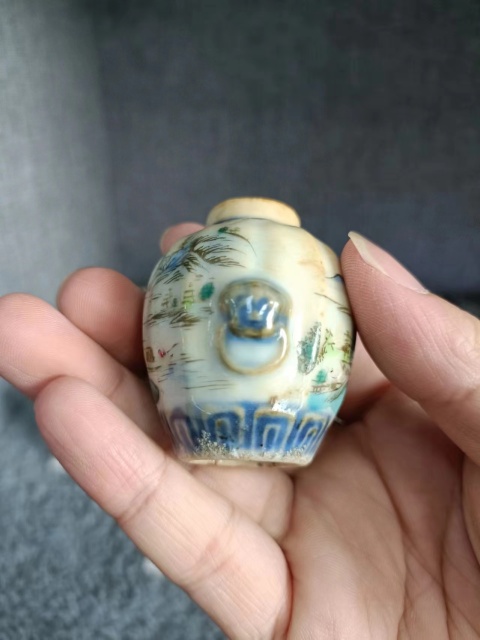 古玩陶瓷乾隆青花粉彩山水紋水盂拍賣,當前價格2600元