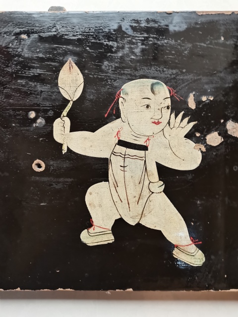 古玩雜項黑漆彩繪人物木板畫拍賣，當前價格3200元