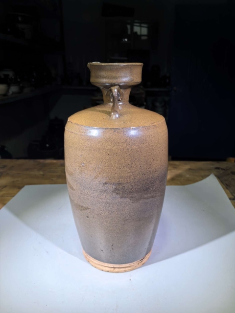 古玩陶瓷磁州窯褐釉雙系花澆拍賣,當前價格999元