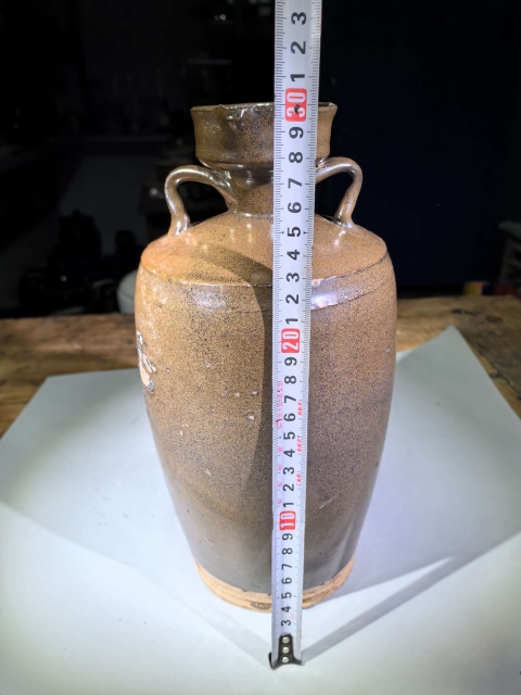 古玩陶瓷磁州窯褐釉雙系花澆拍賣,當前價格999元