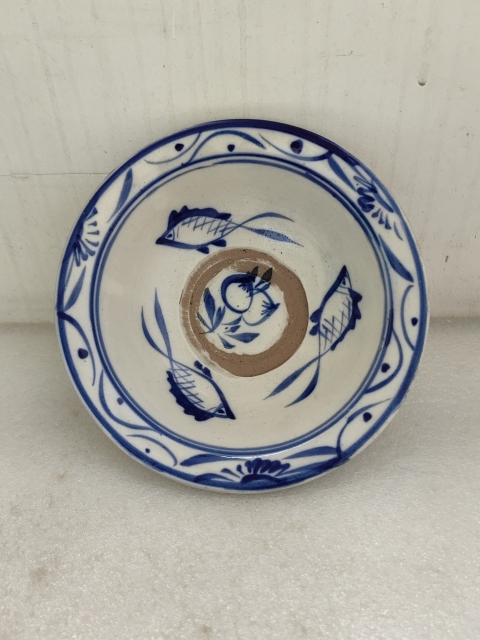 古玩陶瓷青花花卉紋三魚碗拍賣,當前價格450元