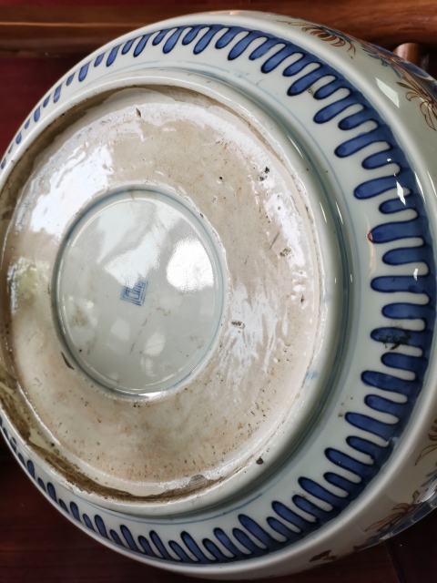 古玩陶瓷【精品】晚清民國青花加彩人物花卉盆拍賣，當前價格1816元