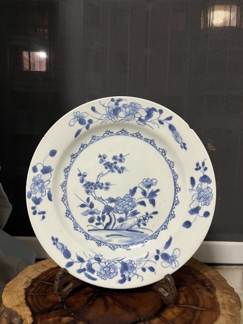 古玩陶瓷康熙青花花卉紋折沿盤拍賣，當前價格688元