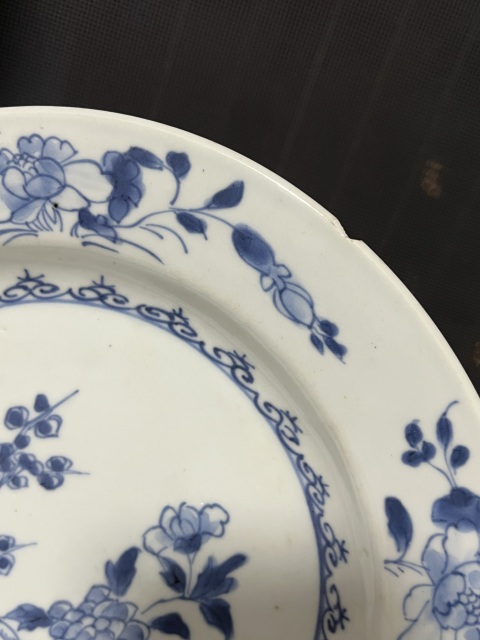 古玩陶瓷康熙青花花卉紋折沿盤拍賣，當前價格688元