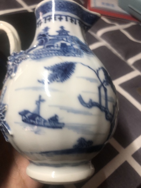 古玩陶瓷乾隆青花山水人物紋奶壺拍賣，當前價格680元