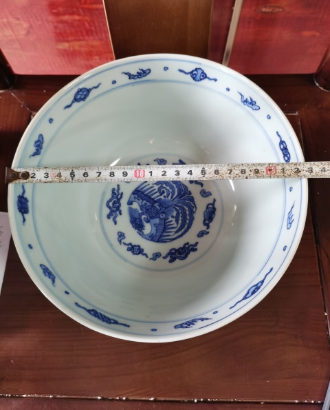 古玩陶瓷【精美大碗】晚清民國鳳紋青花碗拍賣，當(dāng)前價格1800元