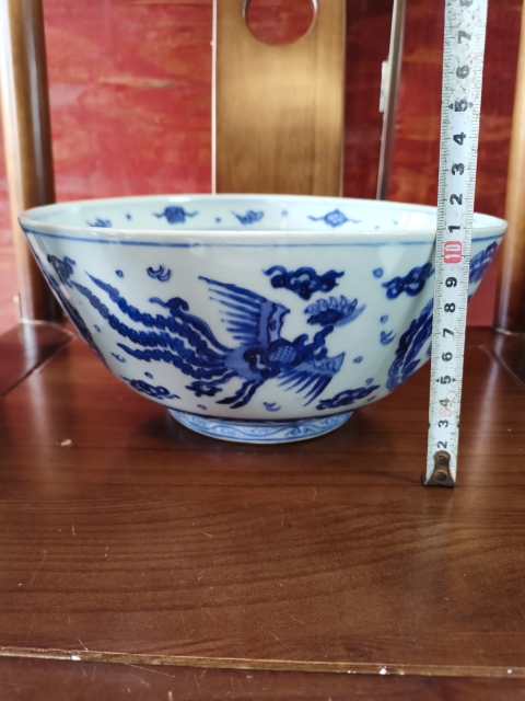 古玩陶瓷【精美大碗】晚清民國鳳紋青花碗拍賣，當(dāng)前價格1800元