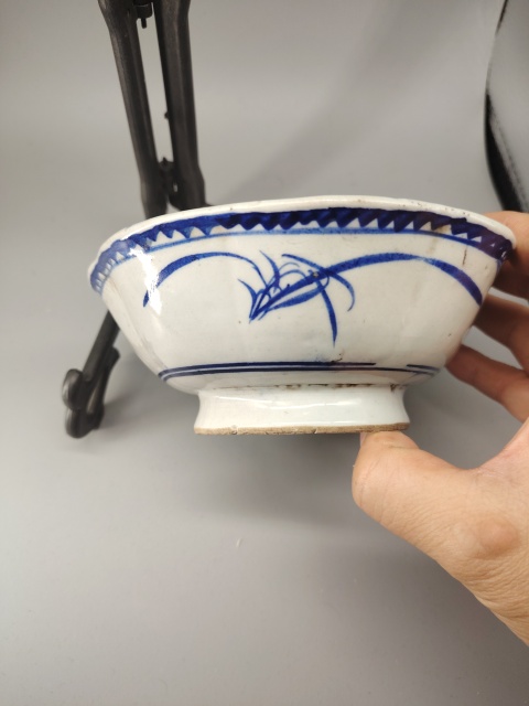 古玩陶瓷晚清.青花花卉紋花口碗拍賣,當前價格188元