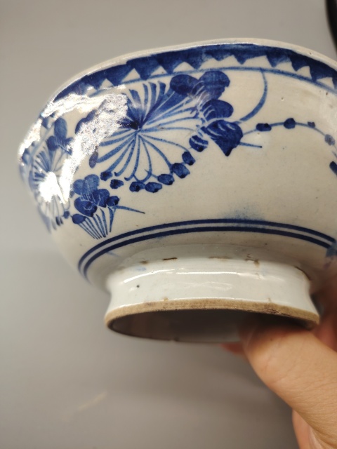 古玩陶瓷晚清.青花花卉紋花口碗拍賣,當前價格188元