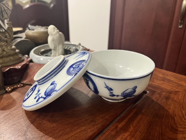 古玩陶瓷民國(guó)福壽青花蓋杯拍賣，當(dāng)前價(jià)格299元