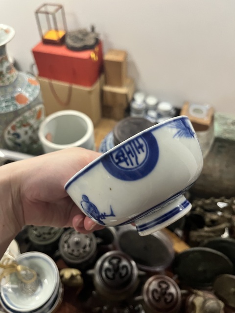 古玩陶瓷民國(guó)福壽青花蓋杯拍賣，當(dāng)前價(jià)格299元