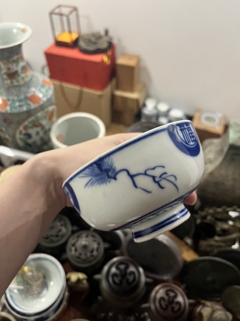 古玩陶瓷民國(guó)福壽青花蓋杯拍賣，當(dāng)前價(jià)格299元