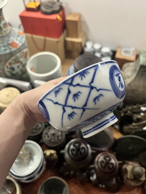古玩陶瓷民國(guó)福壽青花蓋杯拍賣，當(dāng)前價(jià)格299元