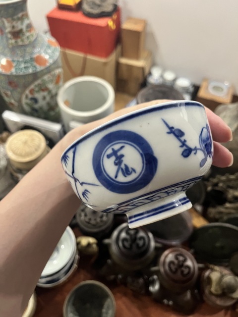 古玩陶瓷民國(guó)福壽青花蓋杯拍賣，當(dāng)前價(jià)格299元