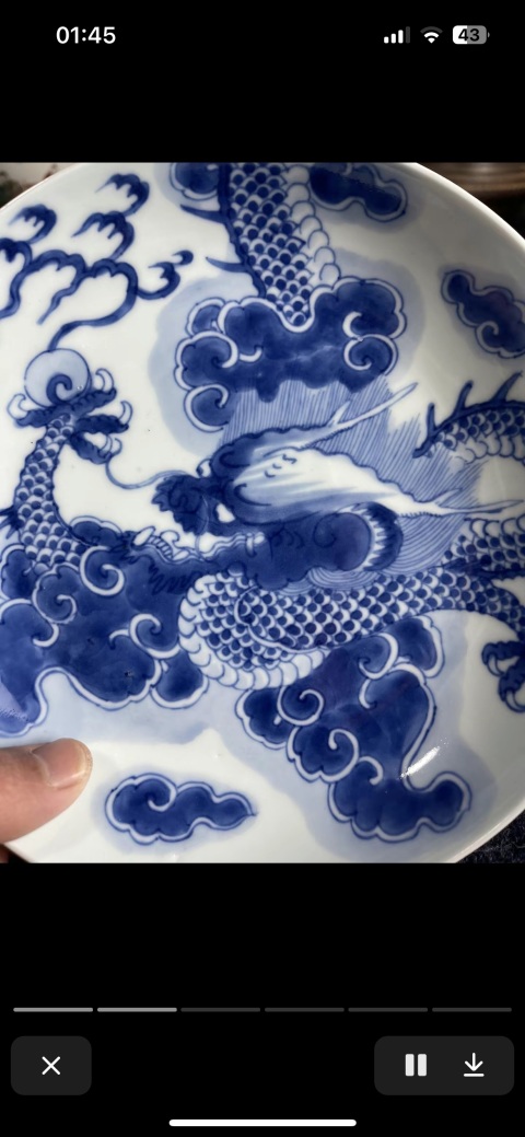 古玩陶瓷雍正青花過墻龍盤拍賣,當前價格50000元