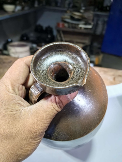 古玩陶瓷元代耀州窯褐釉花澆拍賣,當前價格9600元
