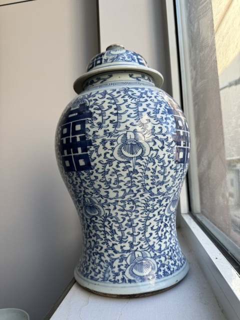 古玩陶瓷青花淡描花卉紋喜字將軍罐拍賣，當前價格6600元