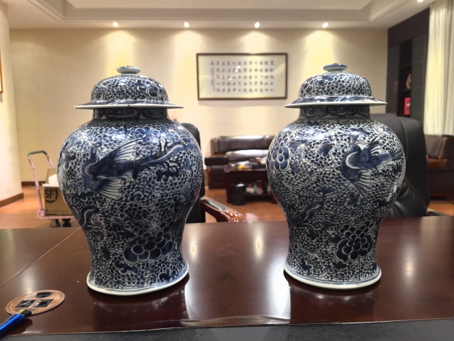 古玩陶瓷清康熙青花鳳穿牡丹圖將軍罐拍賣，當前價格66000元