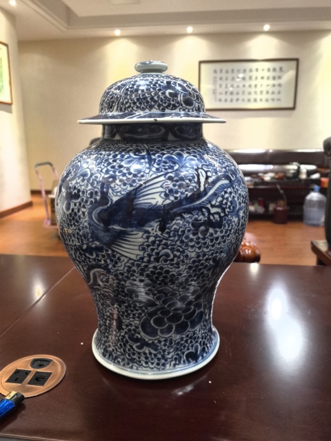 古玩陶瓷清康熙青花鳳穿牡丹圖將軍罐拍賣，當前價格66000元