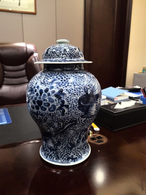 古玩陶瓷清康熙青花鳳穿牡丹圖將軍罐拍賣，當前價格66000元