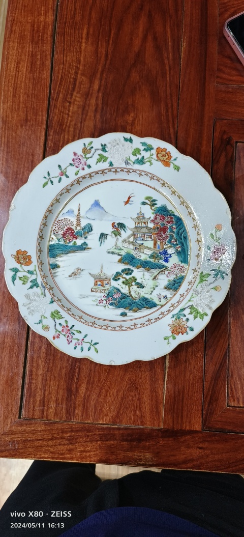 古玩陶瓷清乾隆 粉彩江西十景圖紋盤拍賣，當(dāng)前價(jià)格2800元