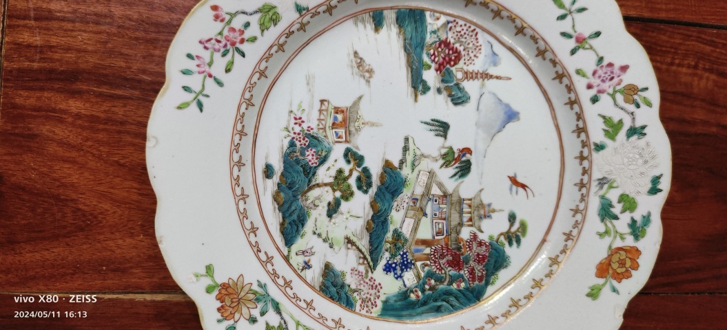 古玩陶瓷清乾隆 粉彩江西十景圖紋盤拍賣，當(dāng)前價(jià)格2800元