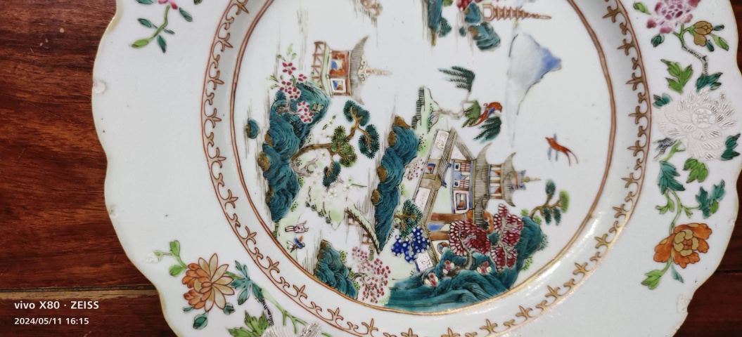 古玩陶瓷清乾隆 粉彩江西十景圖紋盤拍賣，當(dāng)前價(jià)格2800元