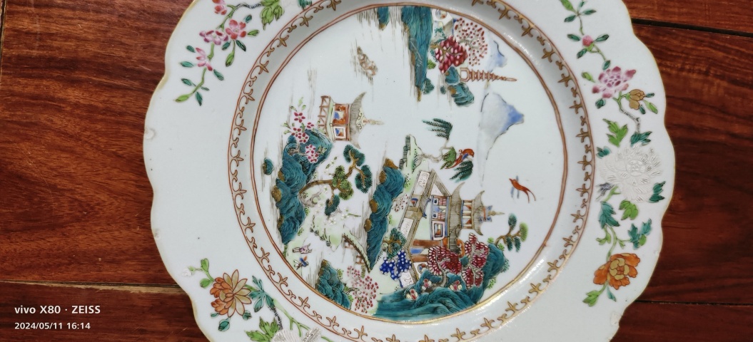 古玩陶瓷清乾隆 粉彩江西十景圖紋盤拍賣，當(dāng)前價(jià)格2800元