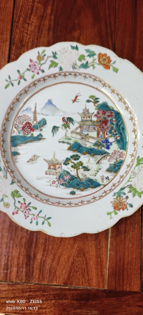 古玩陶瓷清乾隆 粉彩江西十景圖紋盤拍賣，當(dāng)前價(jià)格2800元