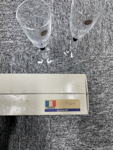 古玩陶瓷七八十年代 法國品牌高足水晶香檳杯一對(duì)拍賣，當(dāng)前價(jià)格450元